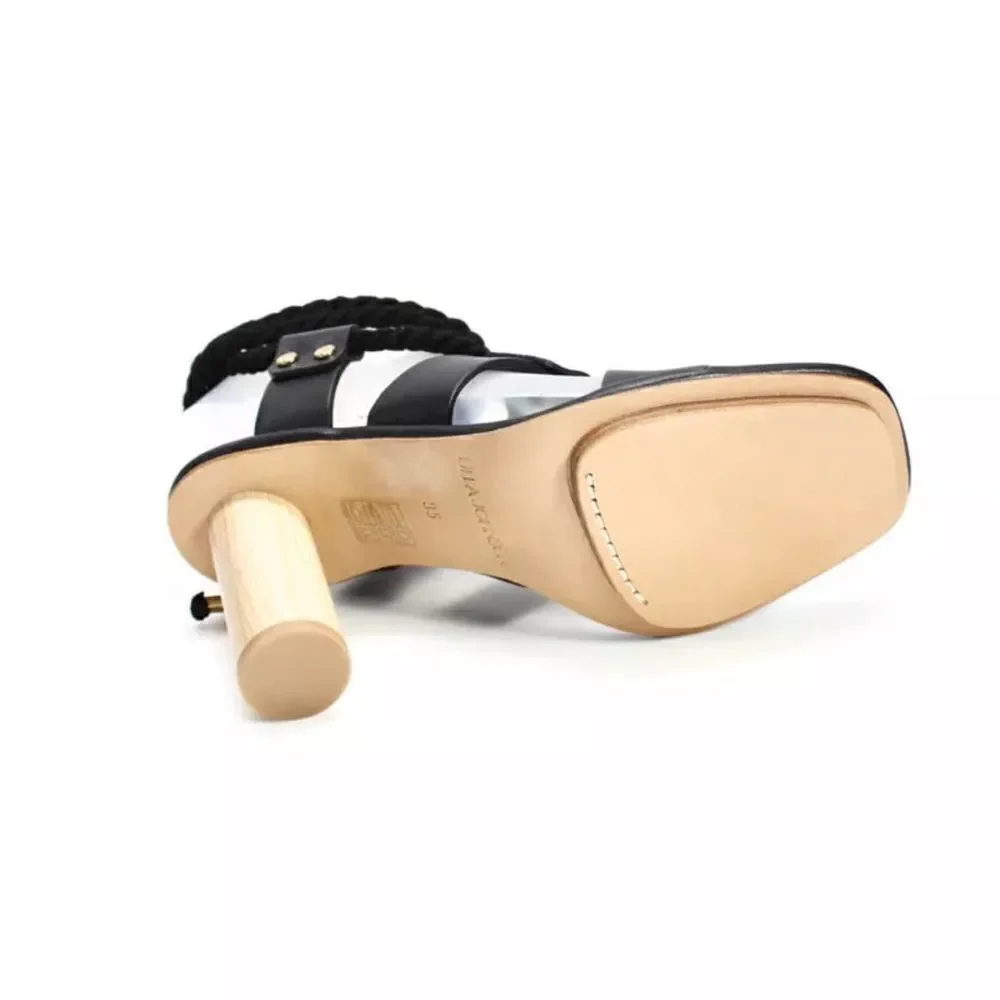 Revolve Ulla Johnson Elvie Rope Calfskin Leather Noir Black SZ 35 Strappy Heels